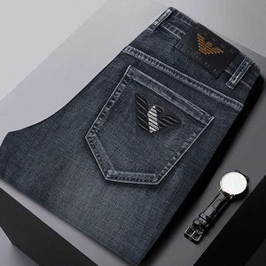 Printemps / été 2023 Brand Jeans Mens Elastic Slim Fit Small Stright Mid Taist Casual brodery