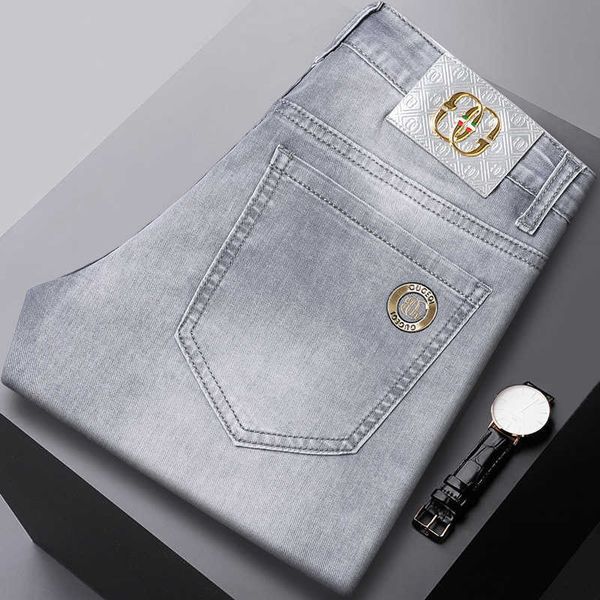 Printemps / été 2024 Jeans pour hommes B Home Imprimée à la mode élastique slim slim small pieds pantalons minces marchandises européennes
