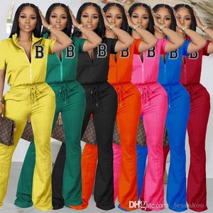 Spring Summer 4xl Designer dames tracksuits tweedelig outfits mode korte mouw ritsjassen bovenaan en wijd uitlopende broekpak