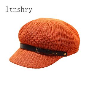 Lente zomerkunstenaar Strawpapierriem Beret Hat For Women Sun Hat Visor Ademblage Cap Outdoor Casual schilder Boinas Krantverkoper Hoed J220722