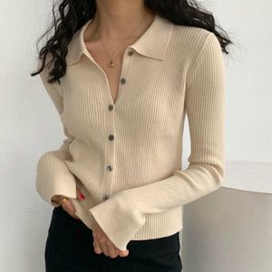 Lente zomer herfst gebreide jas meisje dunne bijgesneden cardigan volledige mouw gebreide blouse slanke 210714