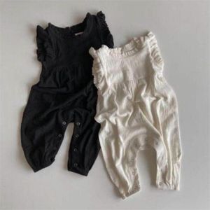 Lente zomer baby jongens mouwloze rompertjes meisjes fly mouw jumpsuits peuter overalls baby katoen linnen kleding 210413