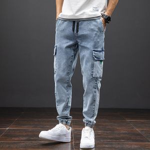 Lente zomer zwart blauwe jeans heren streetwear multi-pockets laadbroek mannen joggers jean broek plus maat 6xl 7xl 8xl