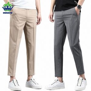 Printemps Eté Busin Costume Pantalon Hommes Mince Formelle Slim Fit Classique Bureau Longueur Cheville Droite Pantalon Occasionnel Marque Vêtements D3lH #