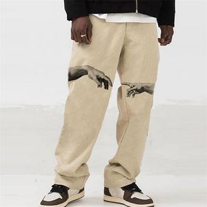 Lente zomer casual broek heren mode mid taille hipster streetwear vintage cross print losse rechte broek mannen 220325