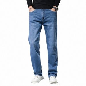 Printemps été Style classique avancé Stretch Baggy hommes mince jambe droite jean ample pantalon mâle grande taille 40 42 44 O42s #