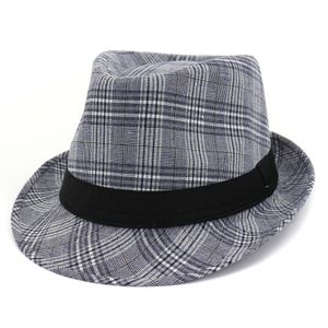 Primavera Verano algodón Lino adulto Stingy Brim Jazz gorra a cuadros estilo británico hombres mujeres Fedora sombrero Homburg moda calle sombrero