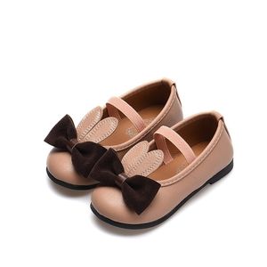 Primavera Verano lindos zapatos para niñas dulce cuero suave con lazo-nudo Orejas de conejo zapatos para niños banda elástica zapatos para niños gota LJ201202