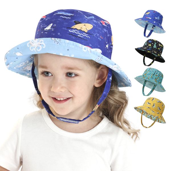 Printemps été double face portable enfants seau chapeaux dessin animé extérieur imprimé enfants chapeau de soleil 7 couleurs M203F