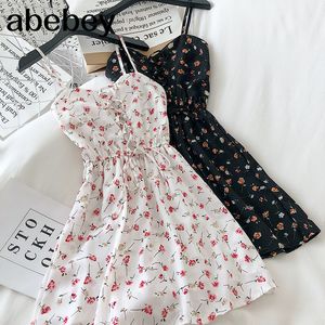 Lente zomer dres Sweet Floral V Neck High Taille Vestidos A-Line Koreaanse Studd Kawaii Jurken Holiday 220520