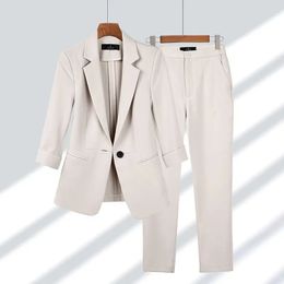 Lente Zomer Elegant Jasje Bijpassende Set Dames Koreaanse Chic Blazers Jas Broek 2 Stuk Vrouwelijke Professionele Pak 231229