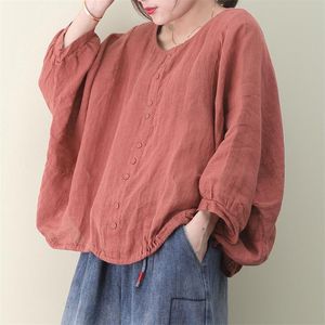 Lente Zomer Mode Vrouwen O-hals T-shirt Plus Size Losse Batwing Mouw Wit Katoen Linnen Tee Shirt Femme Tops S306 210512