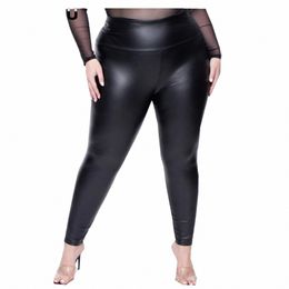 Printemps Été Faux Cuir Leggings Plus Taille Super Extensible Spandex Vêtements PU Pantalon En Cuir Ventre Ctrol Pantalon Surdimensionné f0dt #