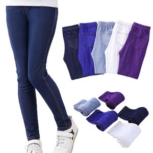 Printemps été filles élastique pantalon slim couleur unie enfants pantalon extensible 3-12 ans enfants Lmitation Denim tissu jean pantalon 240228