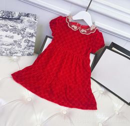lente zomer girls039 rode korte mouw fluwelen rok met lange mouwen pop kraag prinsessenjurk temperament dress4522062