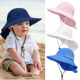 Spring d'été Hat de plage de plage de la plage du soleil Neck Kids Bucket Bucket pour filles garçons Enfants réglables Cap Baby Accessoires 6m-6Y L2405