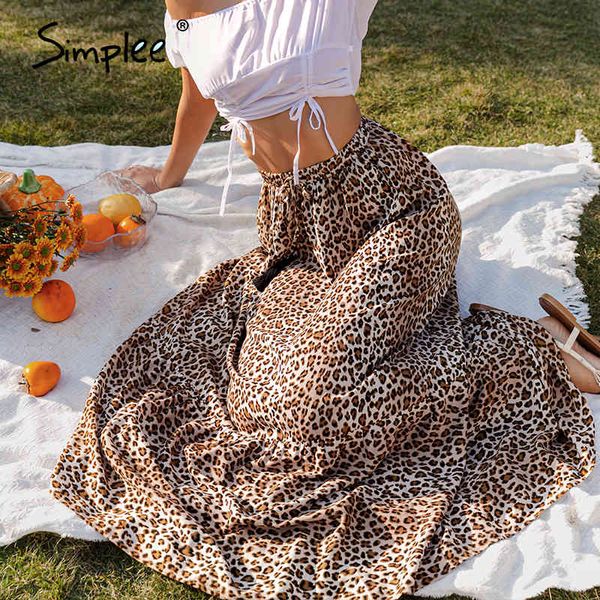 Printemps été haut léopard femme jupes taille droite imprimé animal bas Chic frangé décontracté bohème jupe 210414