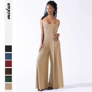 Lente/zomer hoge taille jumpsuit nieuwe stijl temperament forens forens casual dames solide kleur losse breedbeen broek F51553