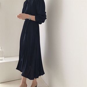 Lente Zomer Hoge Taille Koreaanse Oversize Elegante Lace Up Geplooide Lange Jurk Dames Shirt Jurken 210430