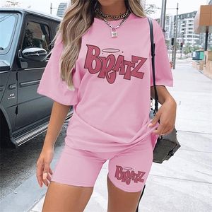 Printemps été Jogging 2 pièces ensemble femmes tenue à manches courtes course sport mignon Bratz imprimer T-shirts et shorts ensembles pour femme 220514