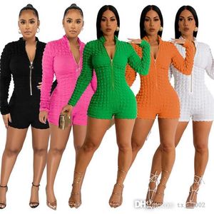 PRIMAVERA DE SUMPERACIÓN SUMPRESA PARA MUJER Rompers de manga larga Molcadas Cierre de la cremallera Bubble corto Bodysuit Fodycon Shorts Capris