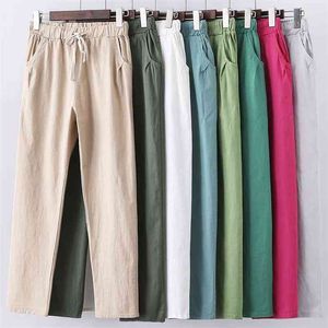 Primavera de verano Corea Fashion Mujeres Harem Pantalones de algodón de algodón de algodón de algodón suelto Pantalones casuales con toda la cintura mochilada D167 210512
