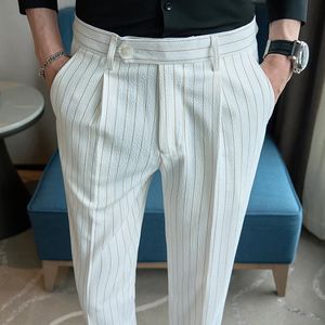 Pantalon de costume droit de printemps / été coréen pour hommes pantalons décontractés rayés pour hommes Business Office Pantalons sociaux Clothing 2024