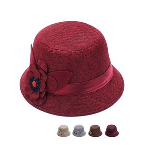 Printemps Été Lin Femmes Seau Chapeaux Mode Rue Stingy Brim Chapeaux Équipé Dames Top Chapeaux Respirant Fleur Princesse Chapeau GH-82