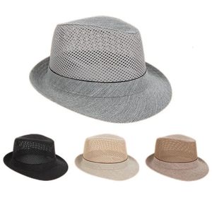 Men de printemps Fedoras Mesh Fabric Bowler Hatler Hat 240515