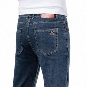 Printemps été hommes minces jeans droits tissu lisse lâche denim stretch pantalon mâle marque pantalon bleu k6uG #