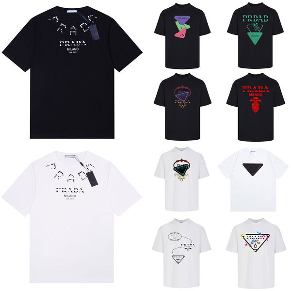 Printemps Eté Hommes Femmes T-shirt Minimaliste Coton Manches Courtes En Métal Émaillé Triangle Logo T-Shirts Designer Couple Hommes Tee