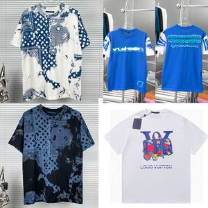 Printemps Été Hommes et Femmes Designer À Manches Courtes En Coton Bleu Intarsia Crewneck Sports Tee Mode Couple Hommes T-shirt À Manches Courtes Homme Tees