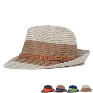 Printemps / Été Mens Soleil Panama Chapeau Paille Hat 57 cm Couleur de contraste coloré Stripe Small Entarme TY0226 240428