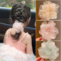 Épingle à cheveux de fleur en mesh de printemps pour enfants Girls Sweet Gauze Camellia Clip Clip de coiffure Accessoires de cheveux de vacances