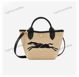 Lente zomer mini -tote Nieuwe handtas Long Straw Crossbody Bodem Merk Bucket Bag Dames Handtas Schoudertas Luxe Crossbody Dames strandtas