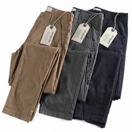 Primavera verano nuevo americano retro fino tejido busin pantalones causales hombres fi simple 97% cott wed pantalones rectos delgados t7on #