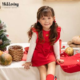 Lente/zomer nieuwe meid's jurk bodem set grote rode mouwloze kinderjurk met lange mouwen t-shirt met lange mouwen