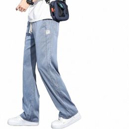 Printemps été nouveaux jeans pour hommes pantalons à jambes larges mince tissu lyocell confortable doux luxe droit baggy denim pantalon n8yJ #
