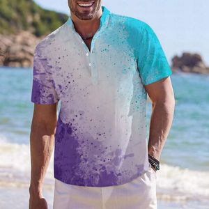 Lente/zomer nieuw poloshirt heren 3D bedrukt Henley Shirt Holiday Hawaiian Button Short Sheeved shirt