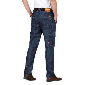 Printemps/été Nouveau produit Jeans Vêtements de travail droits et amples pour hommes avec plusieurs poches Pantalons longs d'extérieur polyvalents quatre saisons Taille moyenne