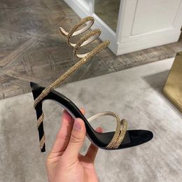 Printemps/été Nouveau talon ultra haut en forme de serpent RC enveloppé de bijoux en diamant d'eau discothèque bottes romaines cool chaussures pour femmes de banquet européen et américain