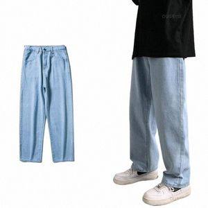 Printemps Été Nouveau Streetwear Baggy Jeans Hommes Coréen Fi Lâche Droite Pantalon à Jambes Larges Mâle Marque Vêtements Noir Bleu Clair M0c4 #