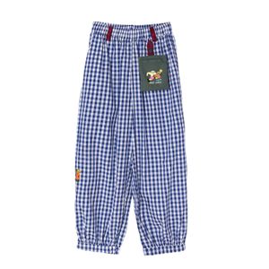 Lente zomer niche ontwerp casual dames pant capris blauw plaid cartoon borduurwerk speelse preppy stijl harembroek 240506