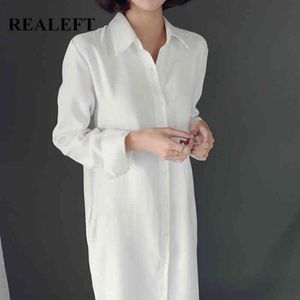 Printemps Été Oversize Blanc Femmes Chemises Robes Casual Lâche À La Mode Vintage Simple Robe Femme 210428
