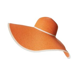Chapeaux de plage surdimensionnés d'été printemps 18 cm Brim Orange Sun Chat pour les femmes de vacances en plein air Dame UV Protection Paille Floppy 240415