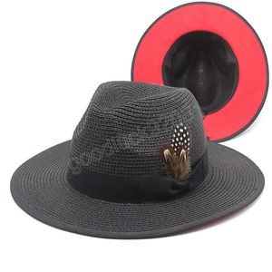 Spring Summer Panama Hats 7CM Wide Brim Straw Sun Hat For Women Men UV Protection Beach Cap Travel Fedoras Hat