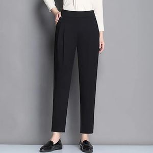 Primavera verano pantalón cintura elástica 2023 ropa casual femenina sólido bolsillos vintage moda elegante pantalones de talla grande 240309