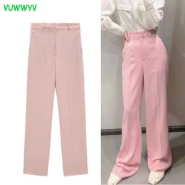 Lente zomer roze indie hoge taille broek voor vrouwen mode wijd been kantoor slijtage vrouw casual streetwear broek 210430