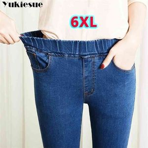 Spring Summer Plus Taille 5XL Taille haute élastique Stretch Longueur de la cheville Push Up Mom Jeans pour femmes Pantalons Skinny S 210809