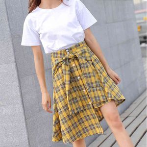 Lente zomer rode plaid onregelmatige rokken womens vrouwelijke Koreaanse asymmetrische rok Saias Mulher Faldas Mujer Moda 210520